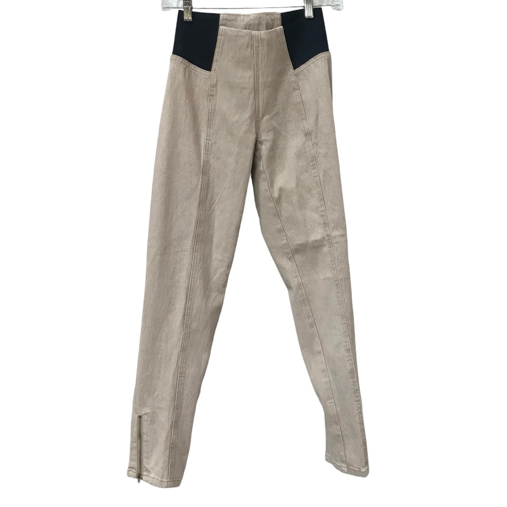 DG2 Diane Gilman size PXS Jeans Zipper ankle elastic at waist khaki tan beige